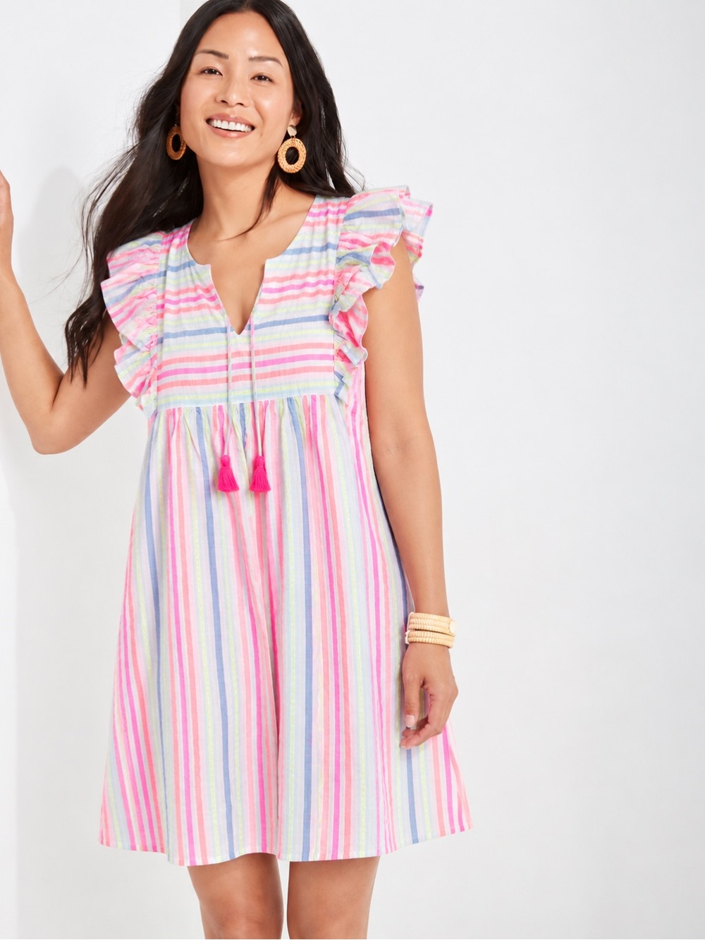 Vineyard Vines Striped Ruffle Sleeve Dress Size Small Cotton